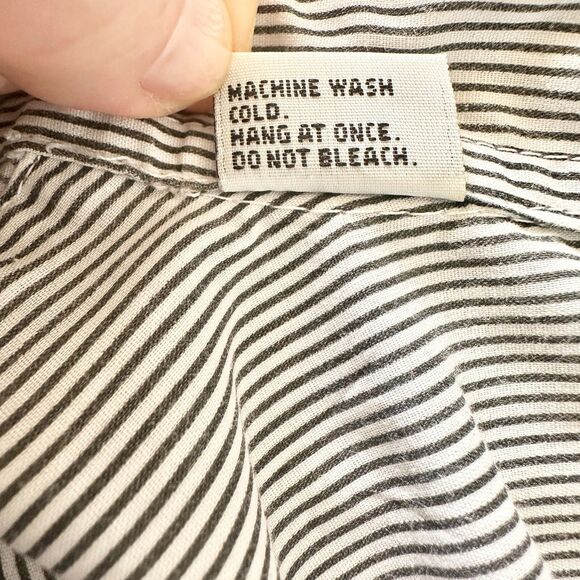 Las Olas Shirt Women M Navy White Striped Ladybug Embroidery Button Up Long Slv - Picture 6 of 9